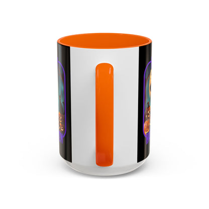 Happy Halloween Cute Witch Purple font Black Accent Mug by CreepyCrafts.boo