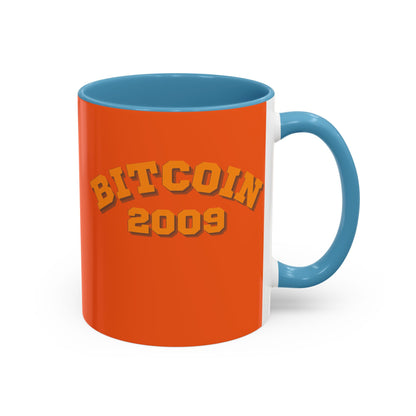 Bitcoin 2009 Orange Accent Mug by cypherpunkgear.com