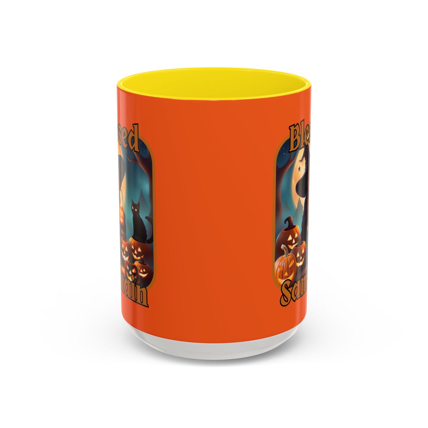 Blessed Samhain Cute Witch Orange font Orange Accent Mug by CreepyCrafts.boo