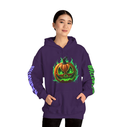 Happy Halloween Green Jack Hoodie Unisex Hooded Sweatshirt by CreepyCrafts.boo