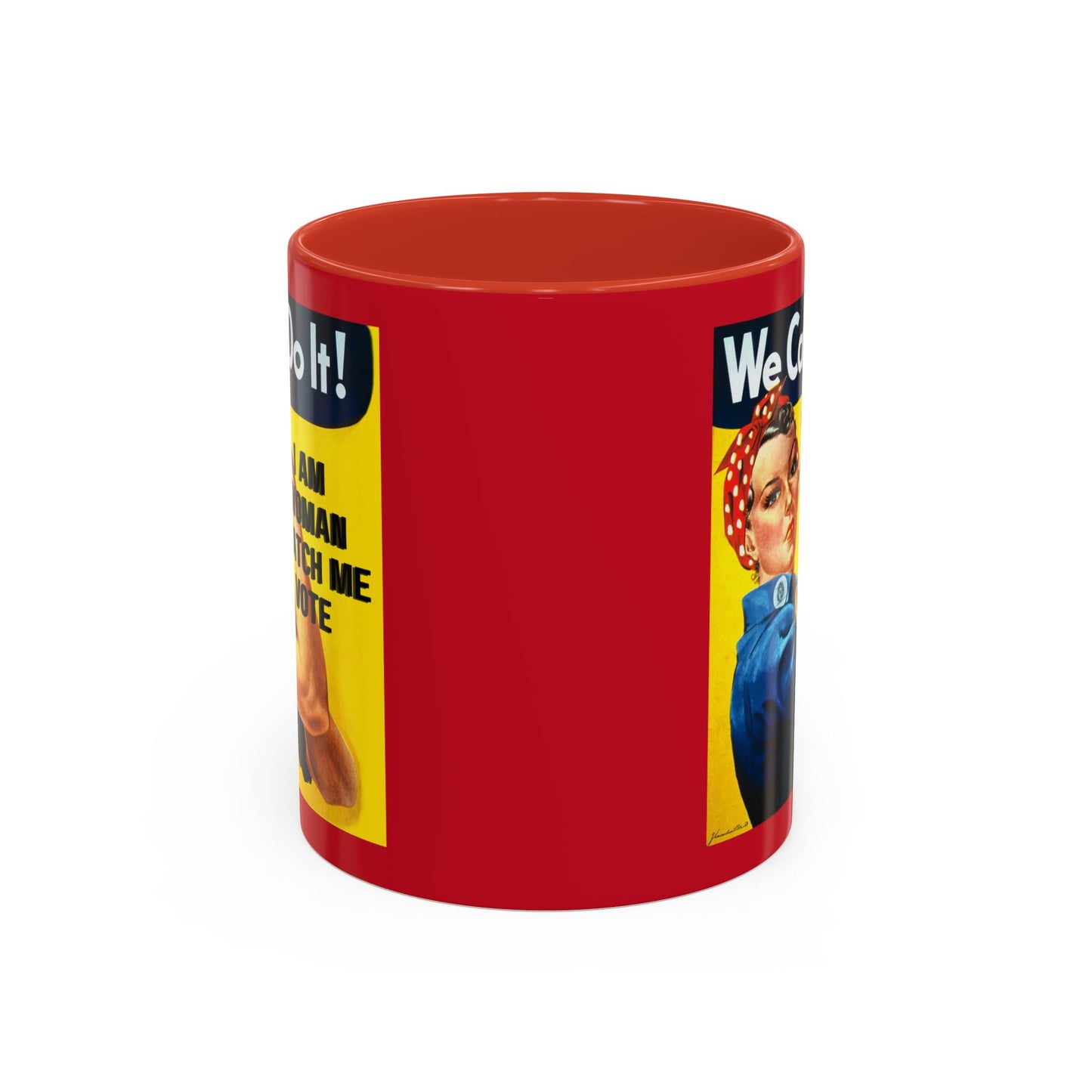 I Am Woman Watch Me Vote Rosie Red Accent Mug by cypherpunkgear.com