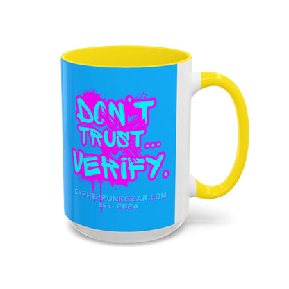 Don't Trust...Verify. Light Blue Accent Mug by cypherpunkgear.com