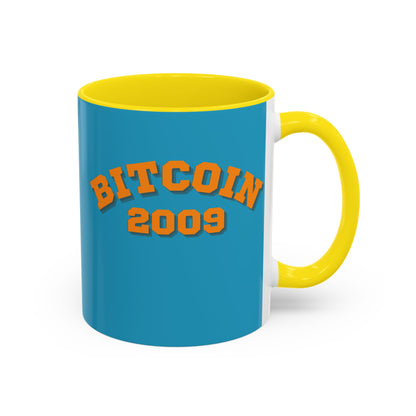 Bitcoin 2009 Turquoise Accent Mug by cypherpunkgear.com