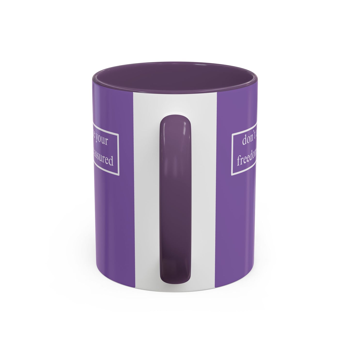 don't assume your freedoms are assured, White font, Light Purple Accent Mug by cypherpunkgear.com