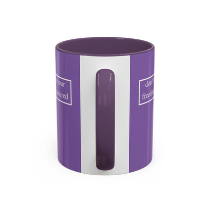 don't assume your freedoms are assured, White font, Light Purple Accent Mug by cypherpunkgear.com