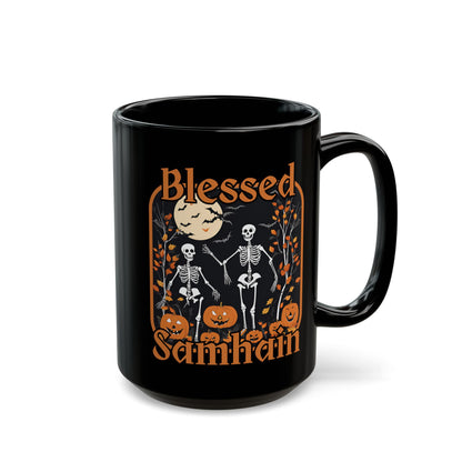 Spooktacular Skeletons of Samhain Black Mug by CreepyCrafts.boo