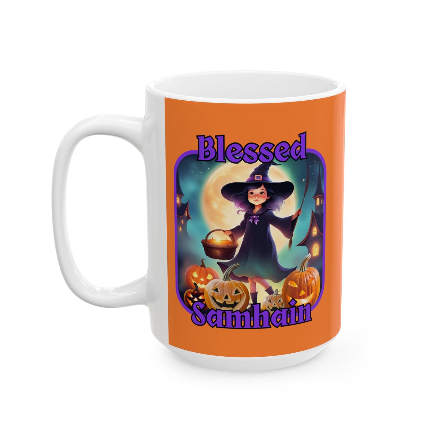 Blessed Samhain Little Witch PRfont Orange Mug by cypherpunkgear