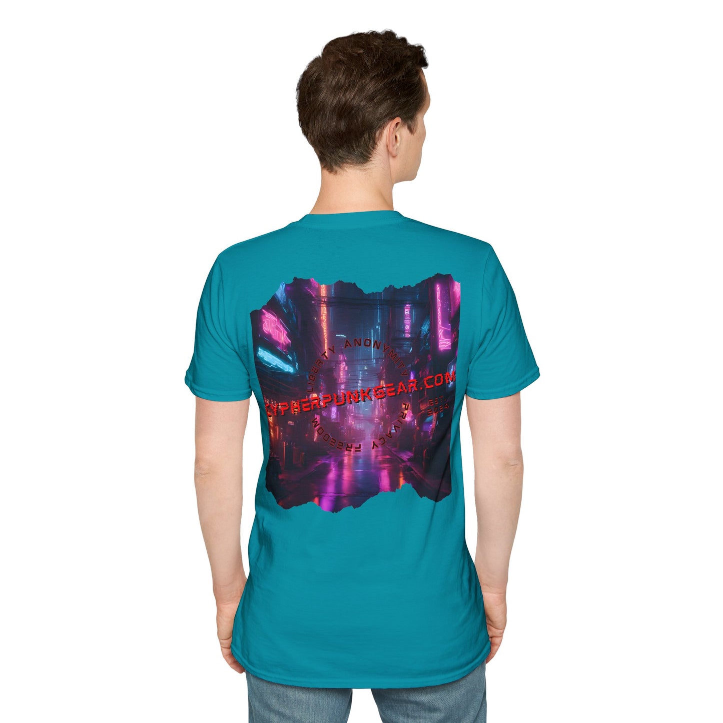 2-sided, cypherpunkgear.com Logo & Cityscape Dark colors Unisex T-Shirt by cypherpunkgear.com
