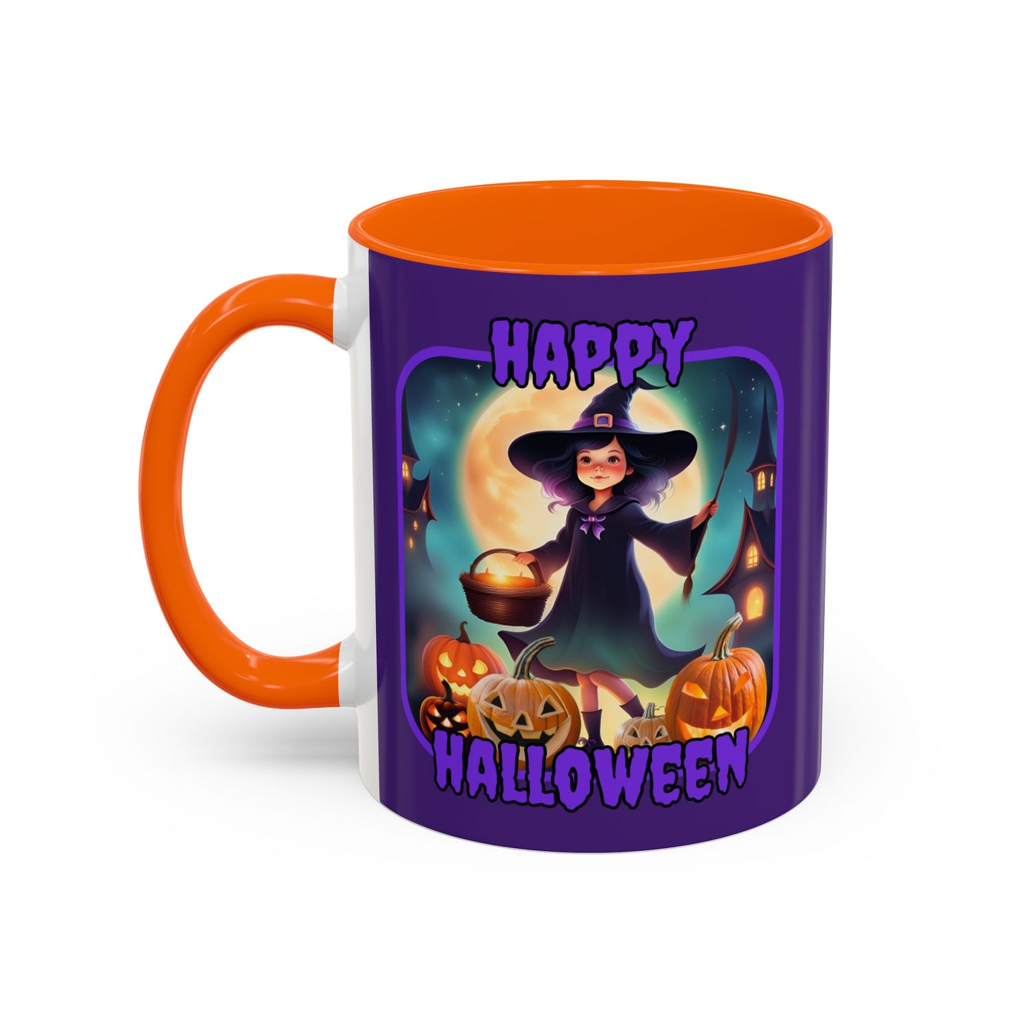 Happy Halloween Little Witch Purple font Purple Accent Mug by CreepyCrafts.boo