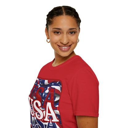 ¡EE.UU! ¡EE.UU! ¡EE.UU! ¡Patriota por cypherpunkgear! Camiseta unisex de estilo suave