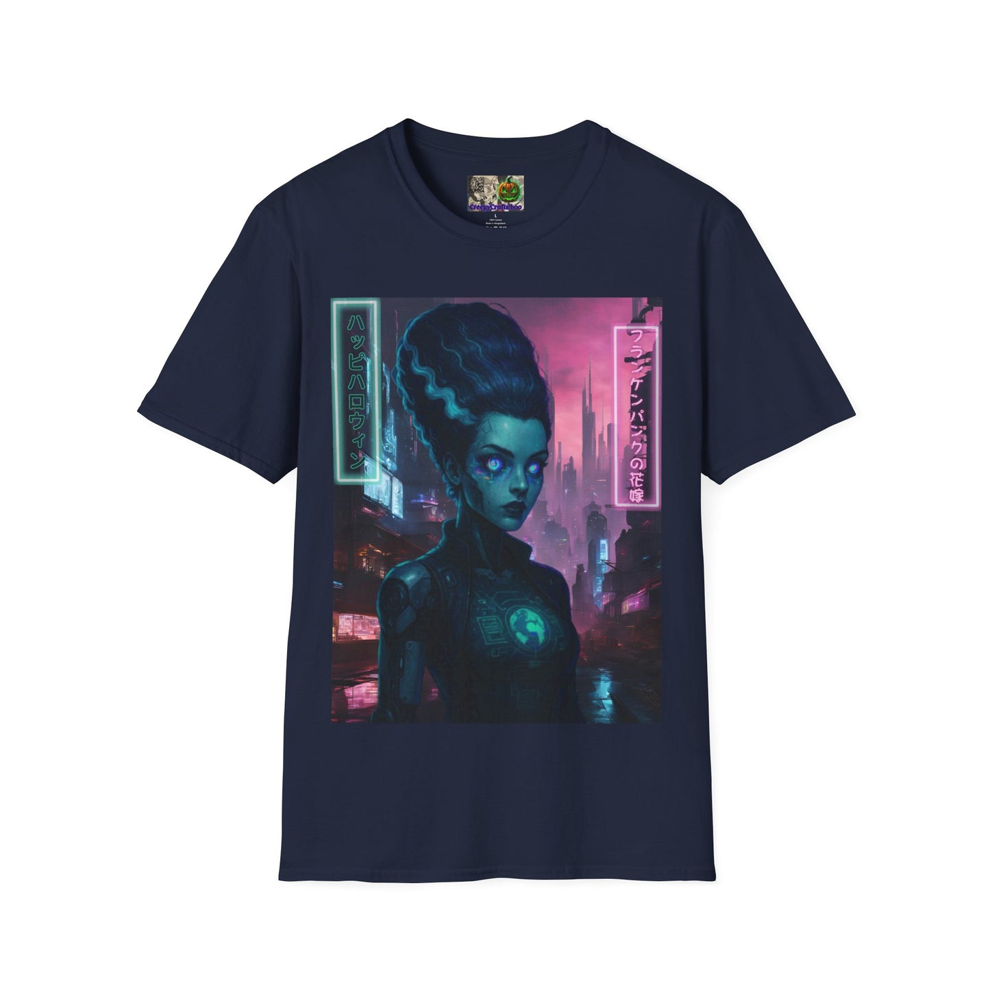 Neon Bride of Frankenstein Dark colors Unisex T-Shirt by CreepyCrafts.boo