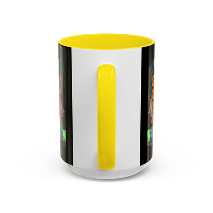 Spooky Happy Halloween Ghost Mixed font Black Accent Mug by CreepyCrafts.boo