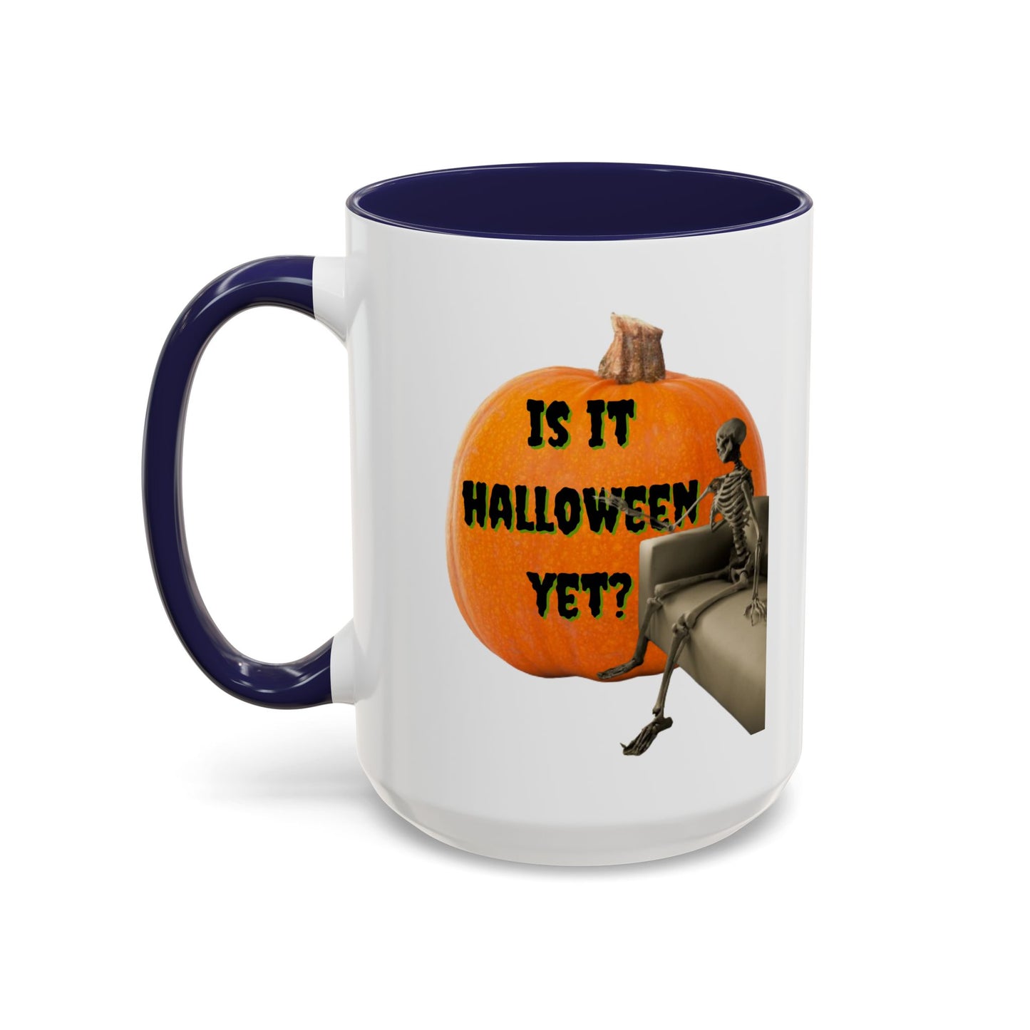 Is it Halloween yet? Skeleton's Giant Pumpkin White Accent Mug by CreepyCrafts.boo