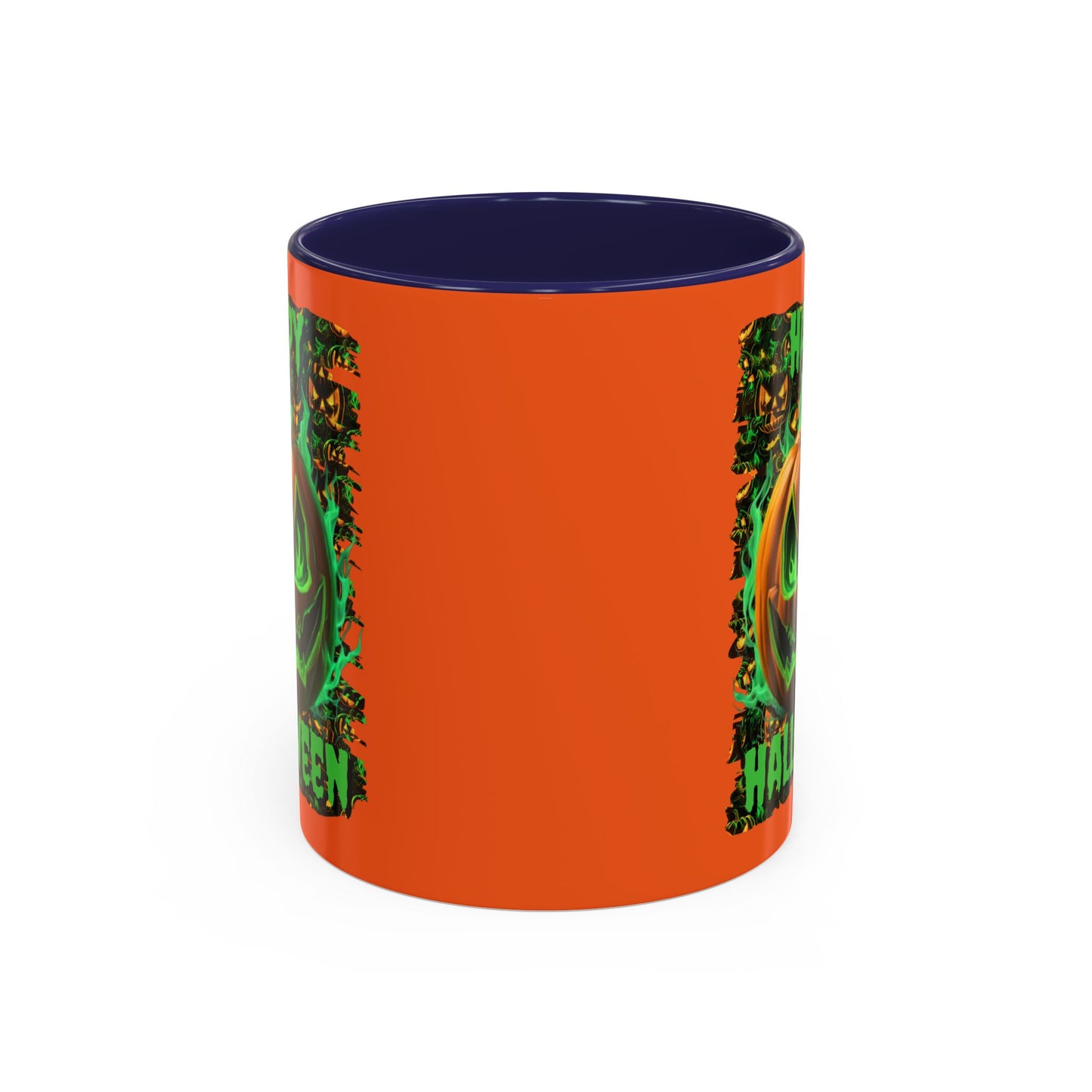Happy Halloween Green Jack Orange Accent Mug by CreepyCrafts.boo