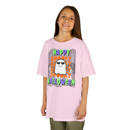Spooky Happy Halloween Ghost Mixed font Kids Heavy Cotton™ Tee by CreepyCrafts.boo