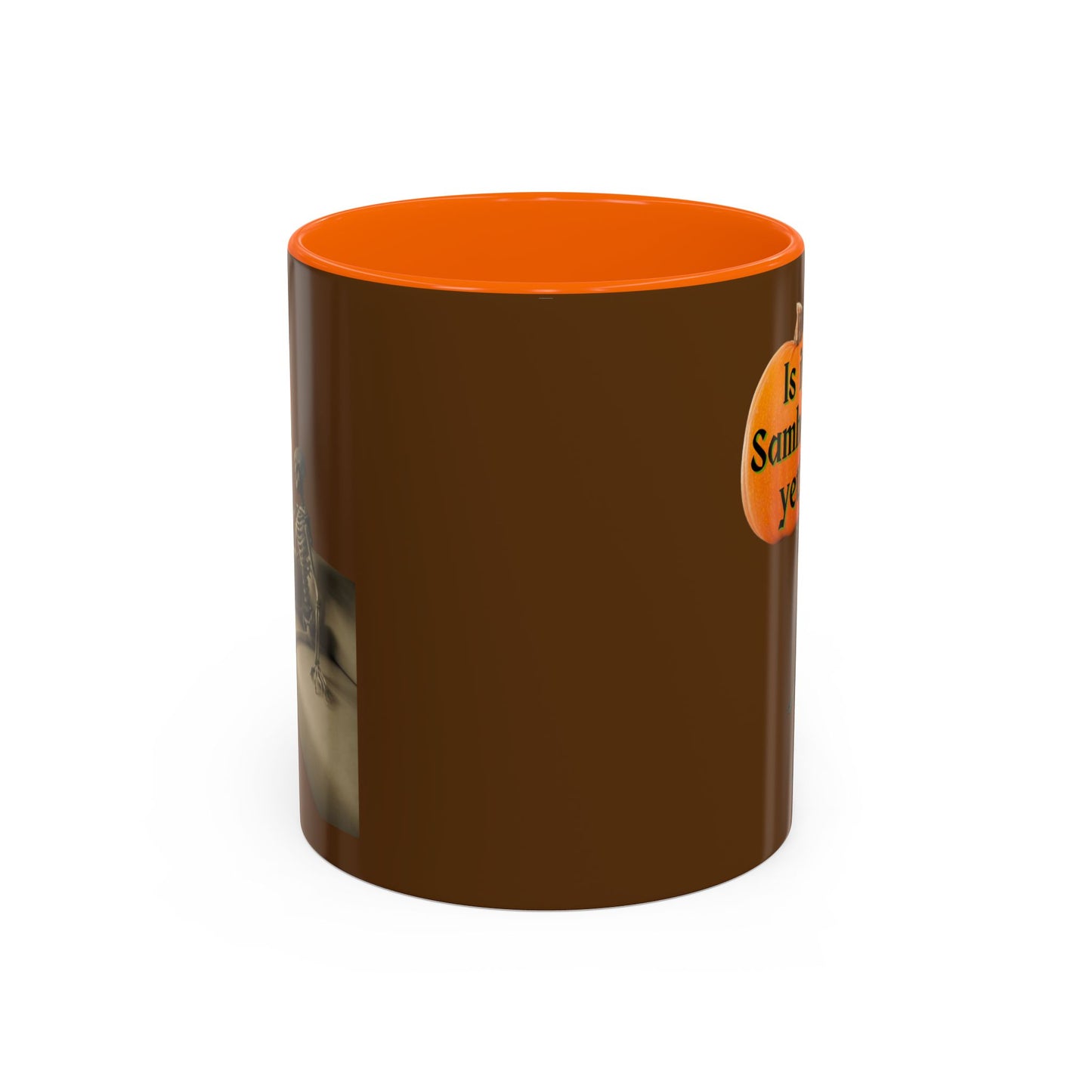 Is it Samhain yet? Skeleton's Pumpkin Brown Accent Mug by CreepyCrafts.boo