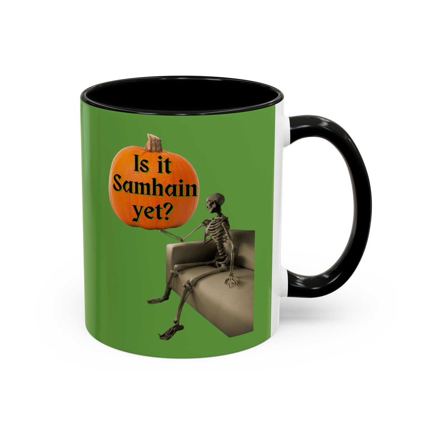 Is it Samhain yet? Skeleton's Pumpkin Green Accent Mug by CreepyCrafts.boo