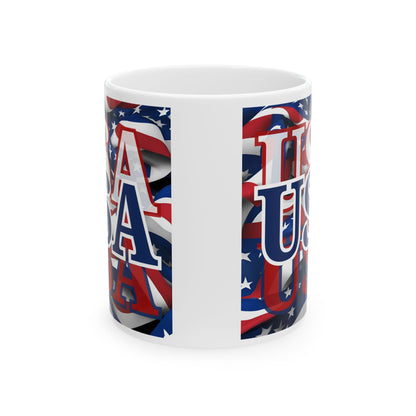 USA Blue font Center Patriot White Mug by cypherpunkgear.com