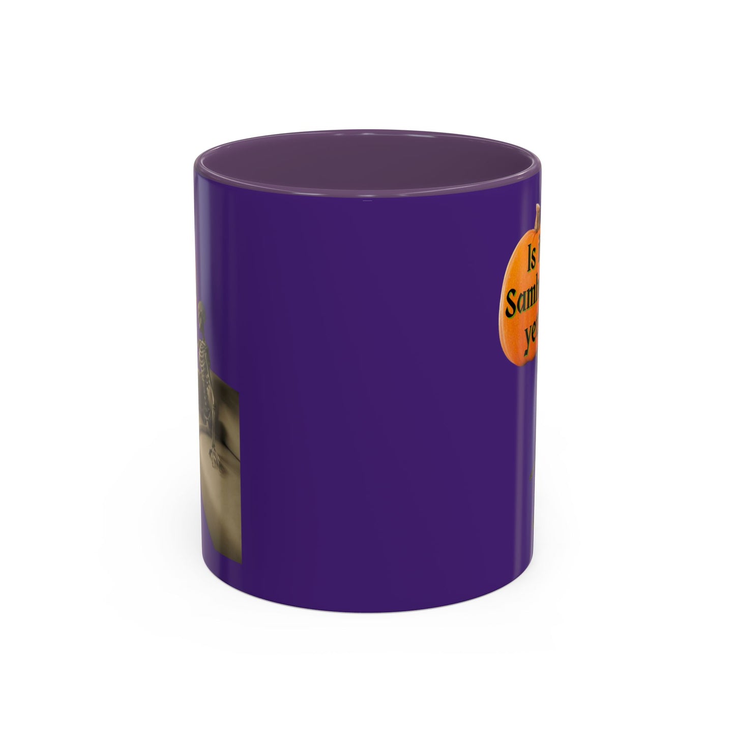 Is it Samhain yet? Skeleton's Pumpkin Purple Accent Mug by CreepyCrafts.boo
