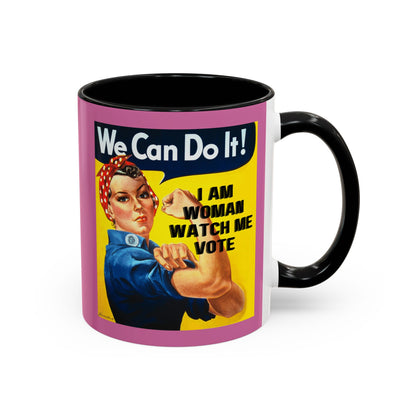 I Am Woman Watch Me Vote Rosie Pink Accent Mug by cypherpunkgear.com