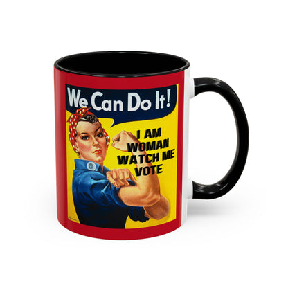 I Am Woman Watch Me Vote Rosie Red Accent Mug by cypherpunkgear.com