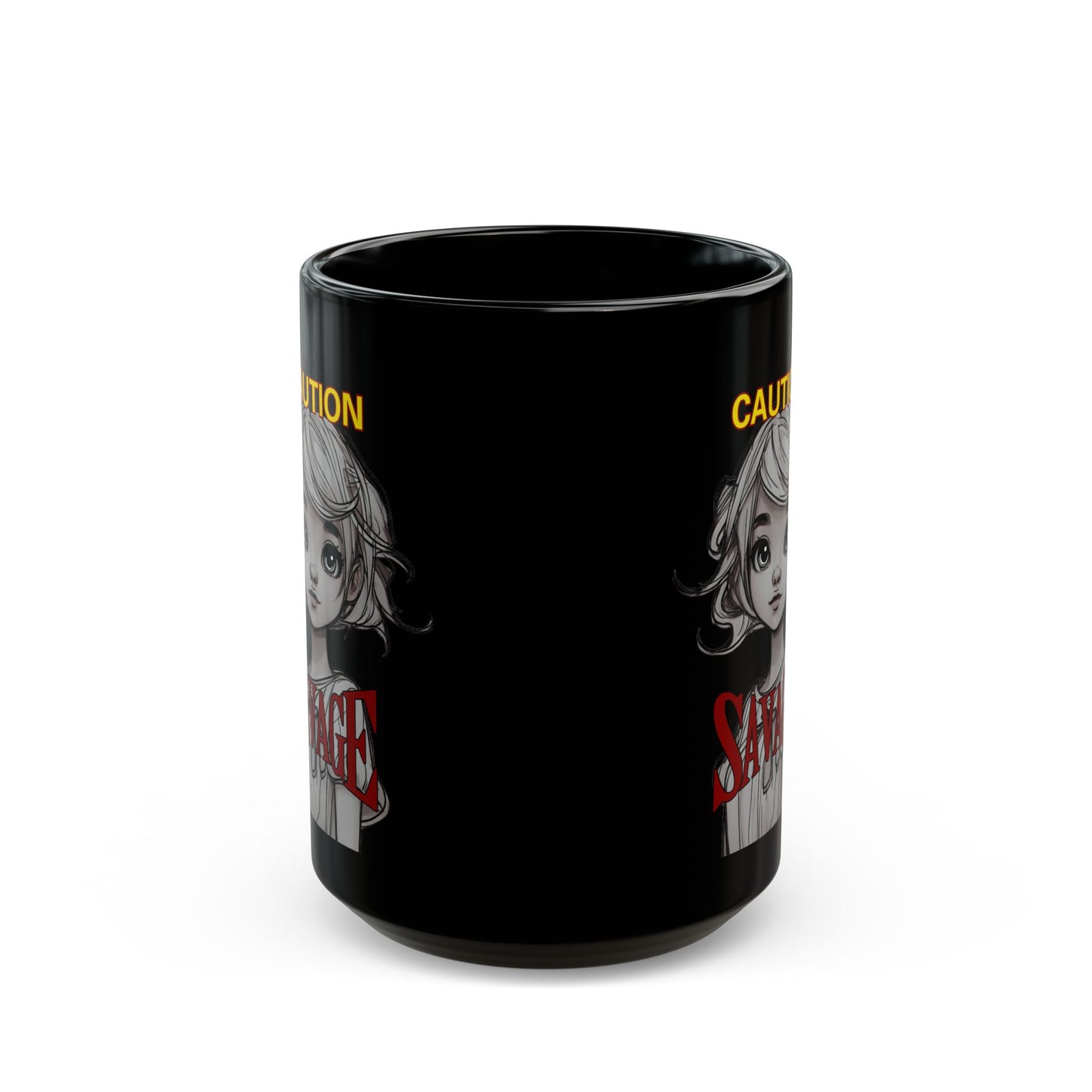 Caution, Savage Black Mug by cypherpunkgear.com
