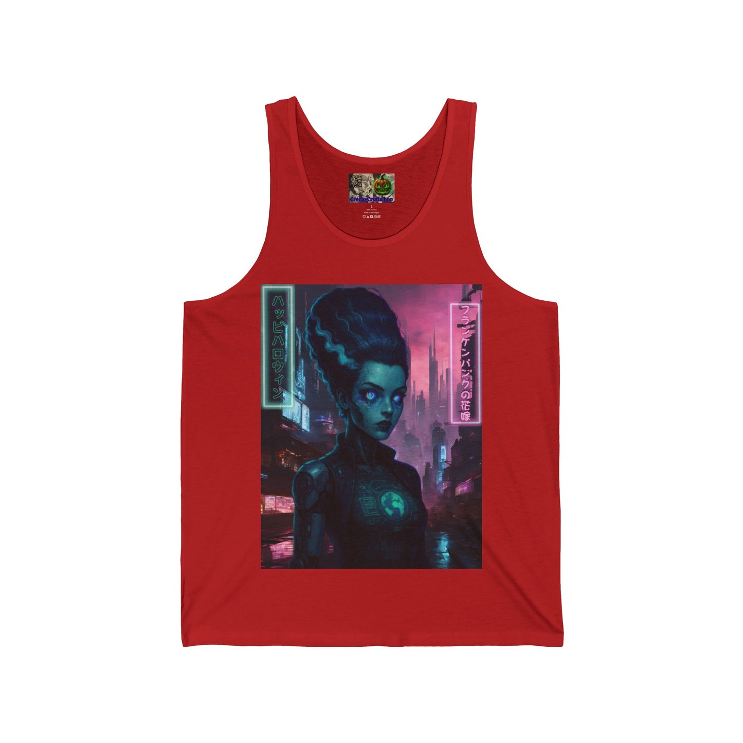 Neon Bride of Frankenstein Unisex Jersey Tank Top by CreepyCrafts.boo