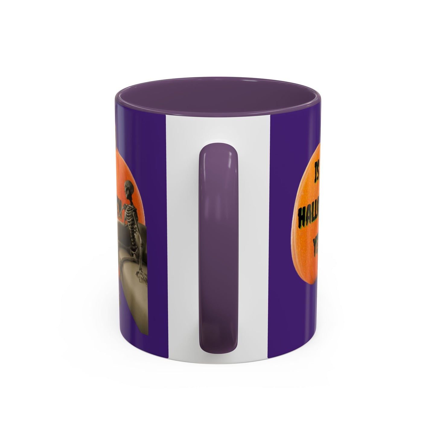 Is it Halloween yet? Skeleton's Giant Pumpkin Purple Accent Mug by CreepyCrafts.boo