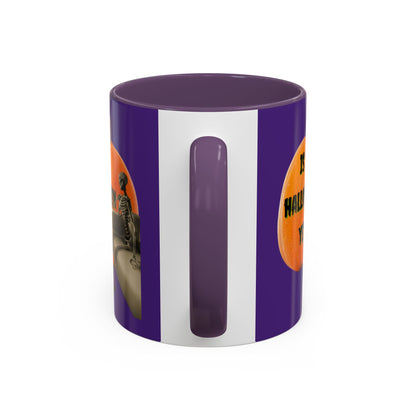 Is it Halloween yet? Skeleton's Giant Pumpkin Purple Accent Mug by CreepyCrafts.boo