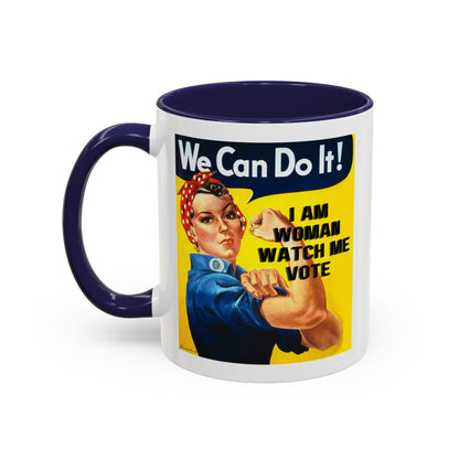 I Am Woman Watch Me Vote Rosie White Accent Mug by cypherpunkgear.com