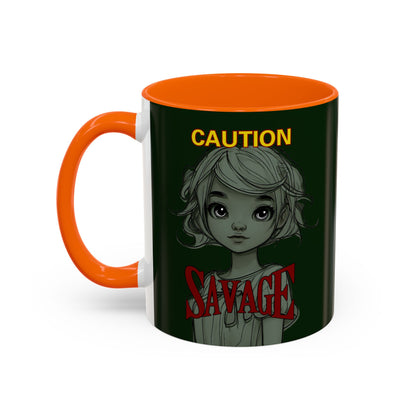 Caution, Savage Dark Green Accent Mug by cypherpunkgear.com