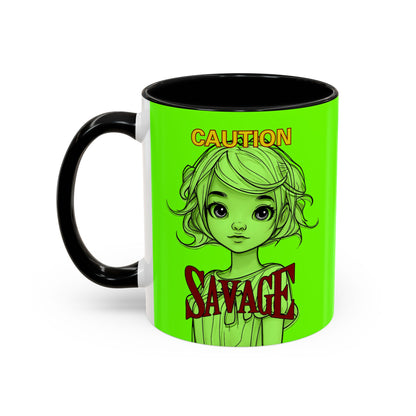 Caution, Savage Light Green Accent Mug by cypherpunkgear.com