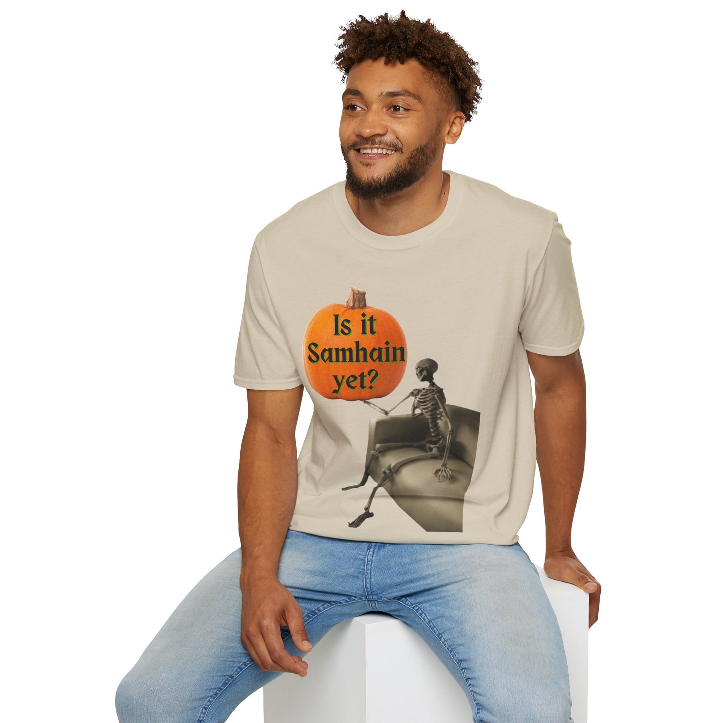 Is it Samhain yet? Skeleton's Pumpkin Light colors Unisex T-Shirt by CreepyCrafts.boo