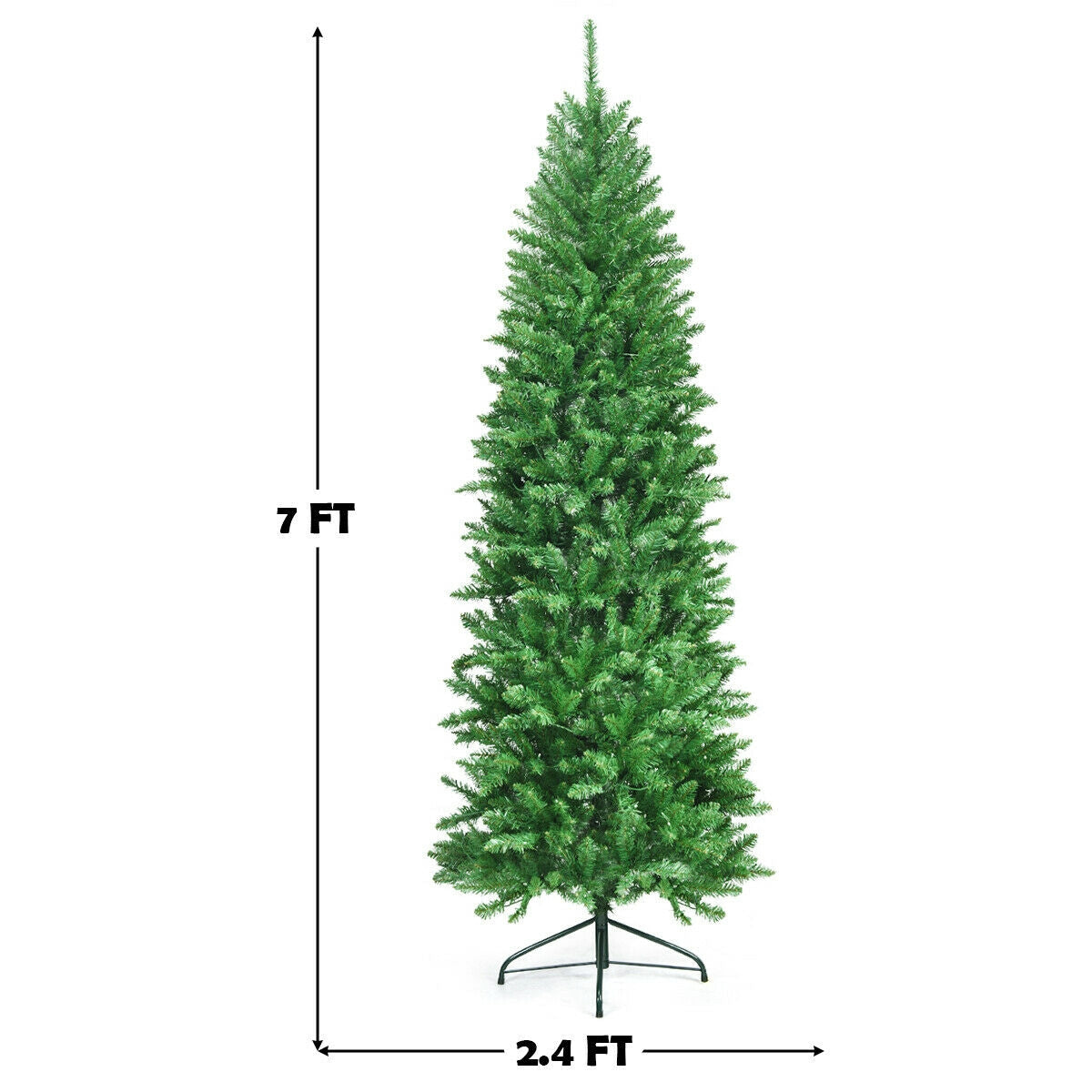6 Feet PVC Hinged Pre-lit Artificial Fir Pencil Christmas Tree with 150 Lights
