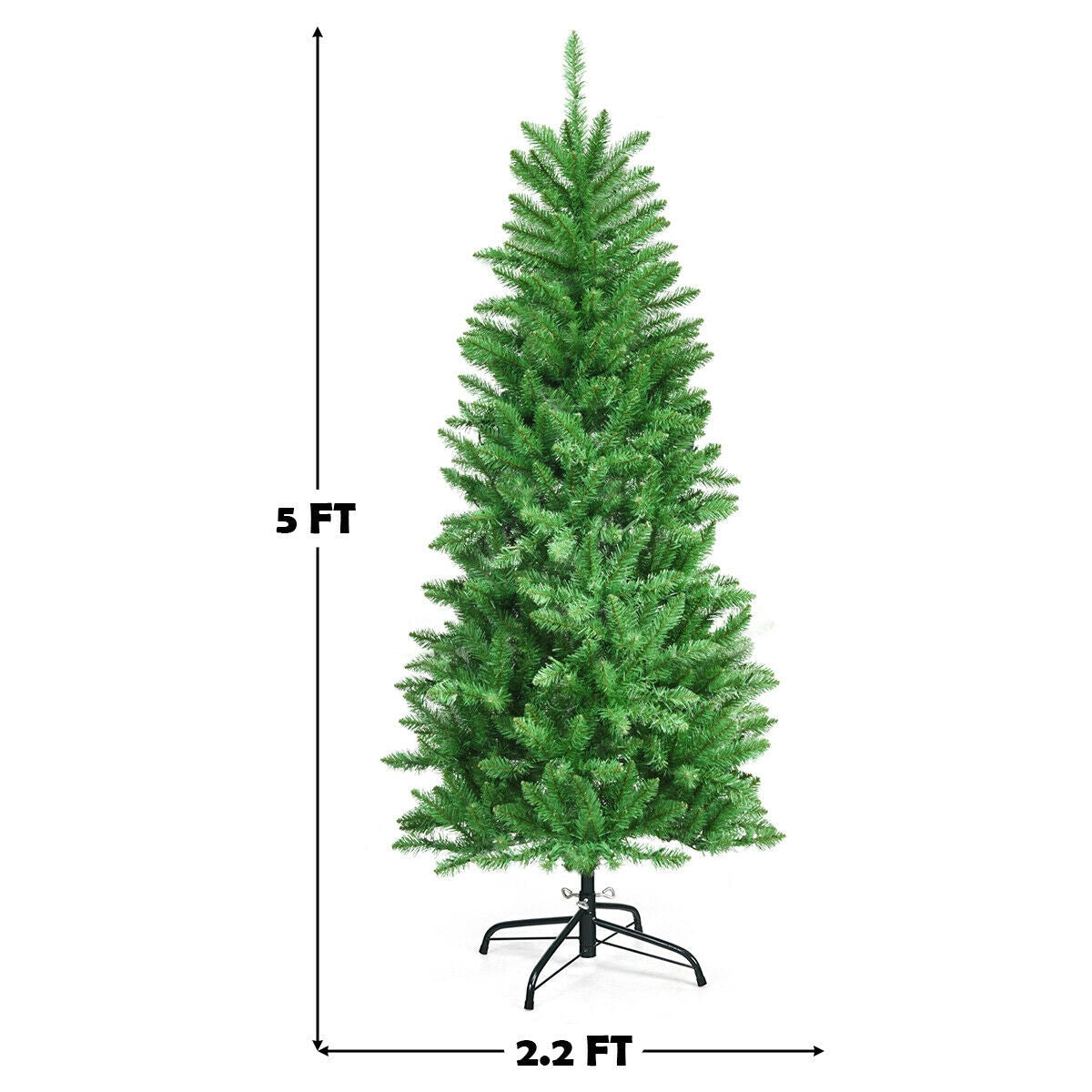 6 Feet PVC Hinged Pre-lit Artificial Fir Pencil Christmas Tree with 150 Lights