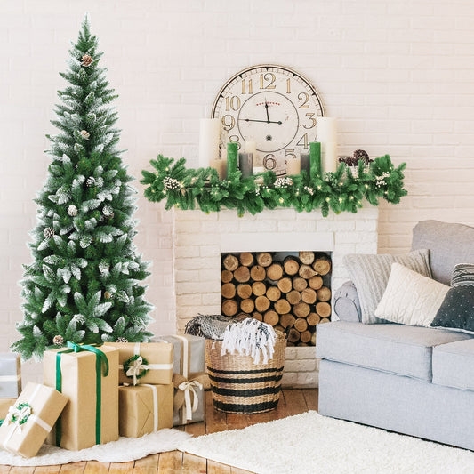 5/6/7.5 Feet Artificial Pencil Christmas Tree with Pine Cones
