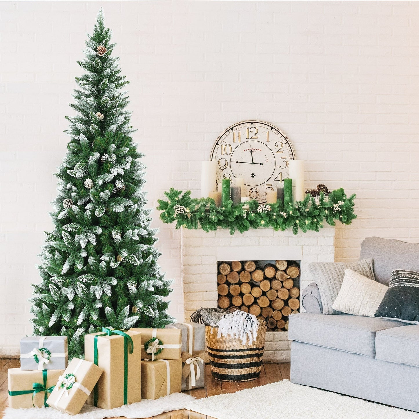 5/6/7.5 Feet Artificial Pencil Christmas Tree with Pine Cones