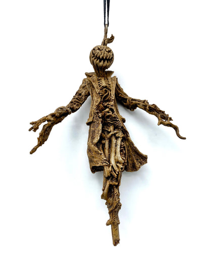 Scarecrow Ornament, Jack O' Lantern Version | Gothic Halloween Nightmare Creature Figurine | Dark Folklore Art for Spooky Holiday Decor