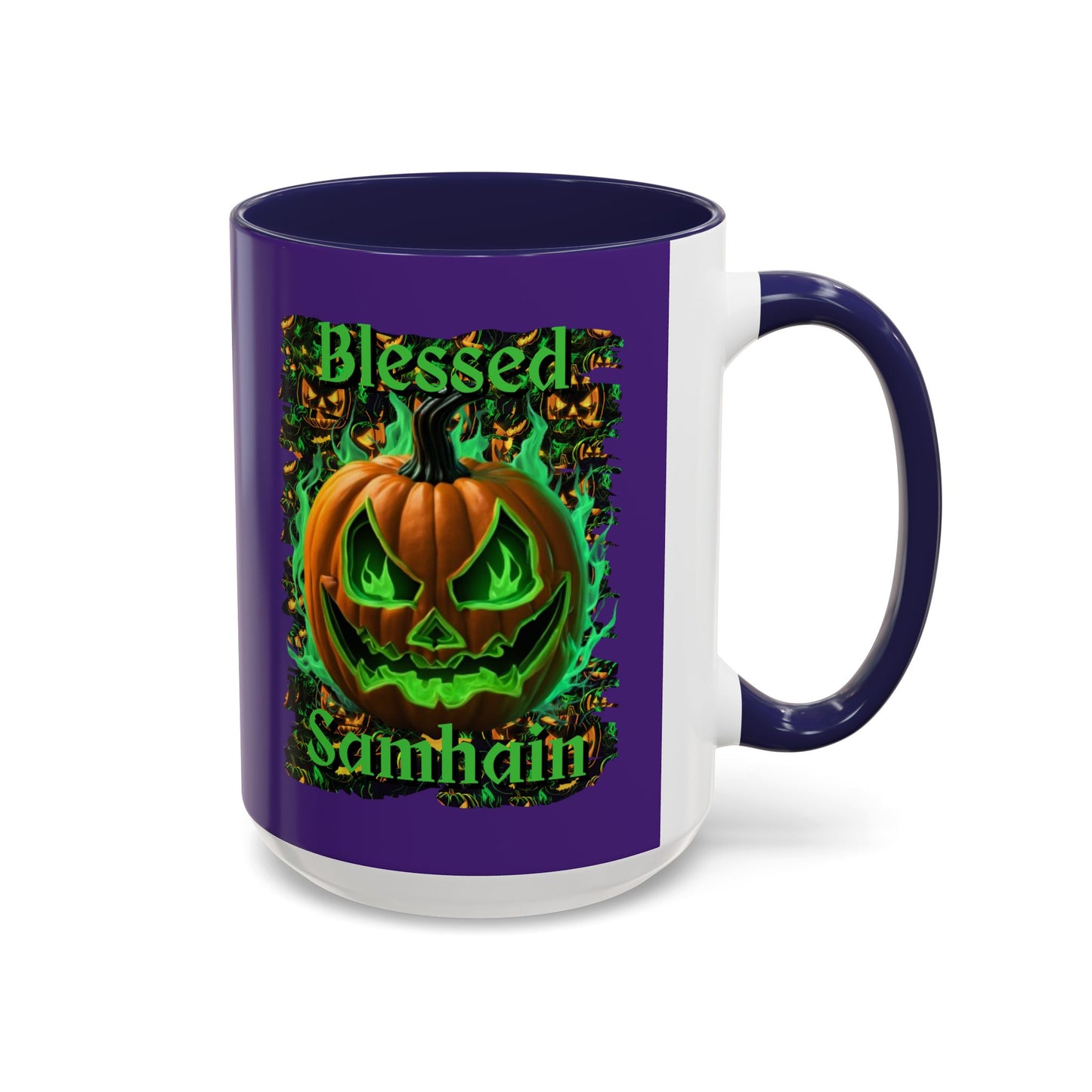 Blessed Samhain Green Jack Purple Accent Mug by CreepyCrafts.boo