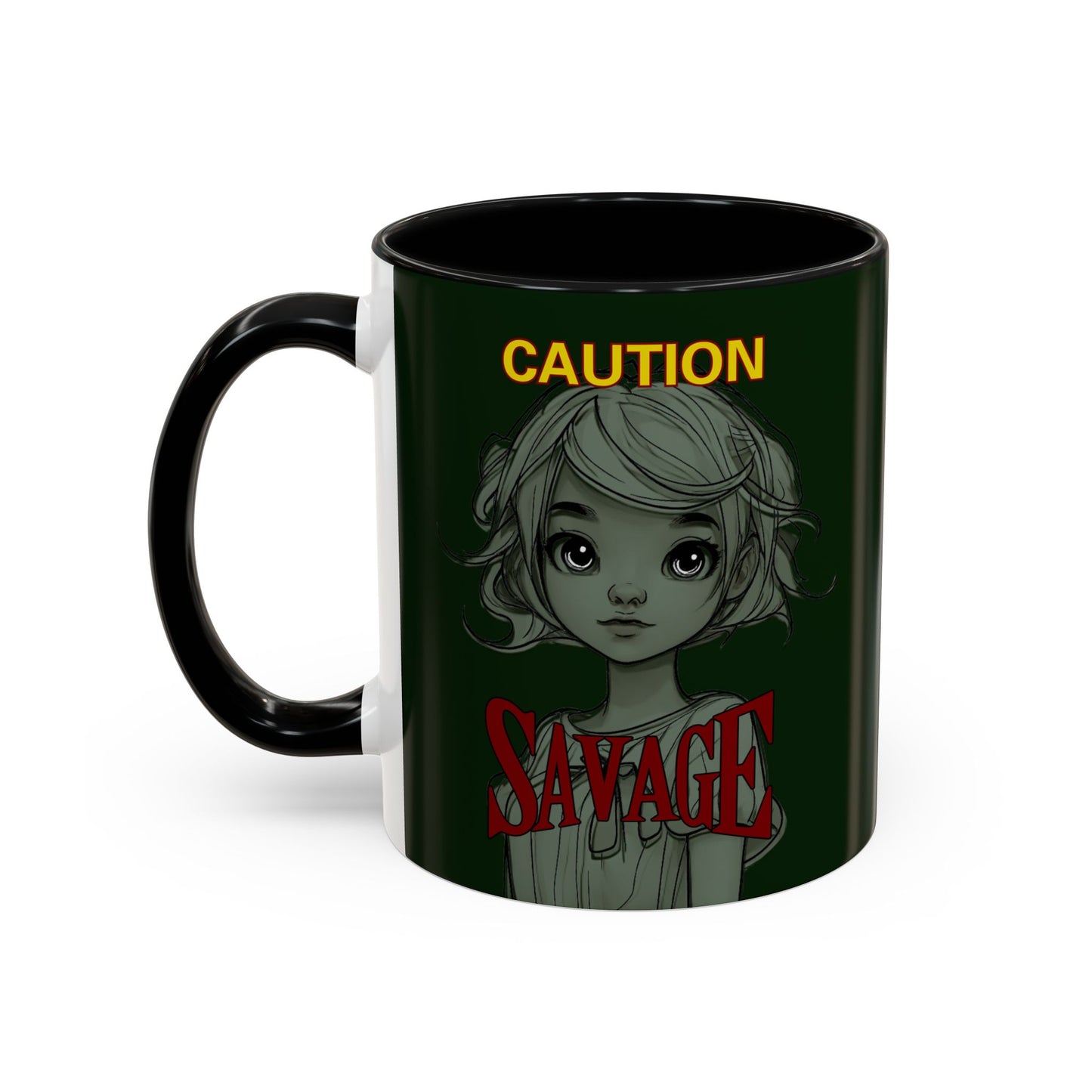 Caution, Savage Dark Green Accent Mug by cypherpunkgear.com