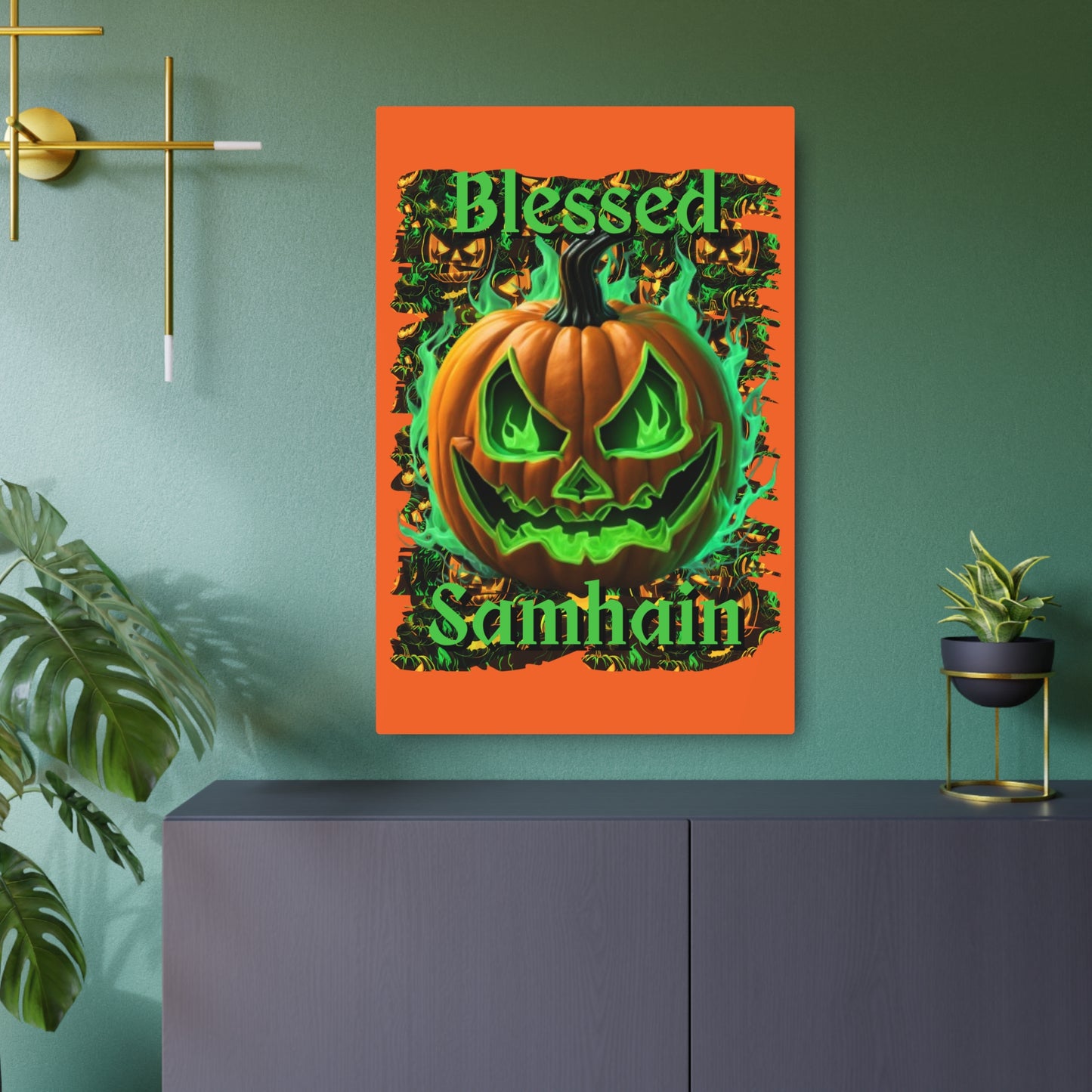 Blessed Samhain Green Jack Metal Art Sign by CreepyCrafts.boo