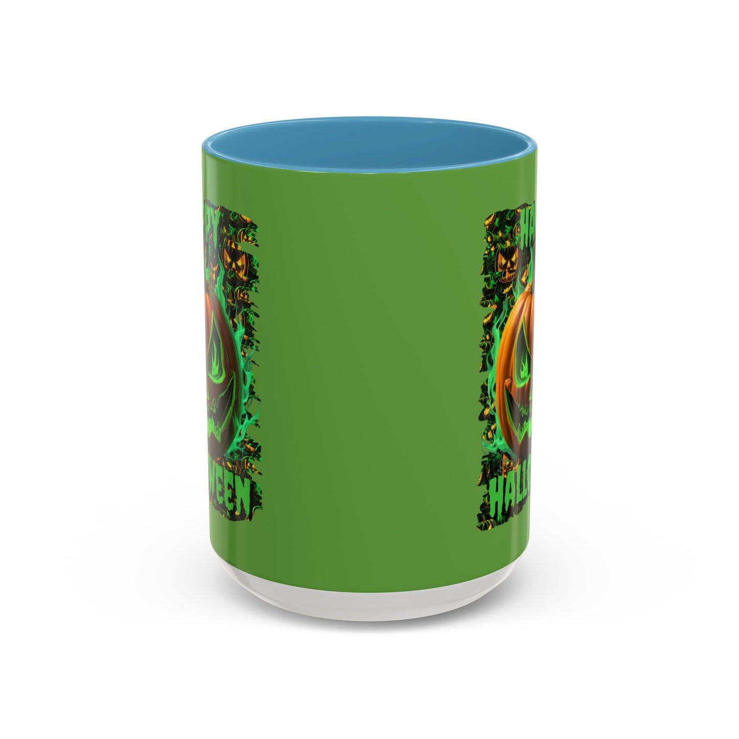 Happy Halloween Green Jack Green Accent Mug by CreepyCrafts.boo