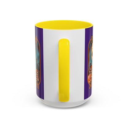 Blessed Samhain Cute Witch Orange font Purple Accent Mug by CreepyCrafts.boo