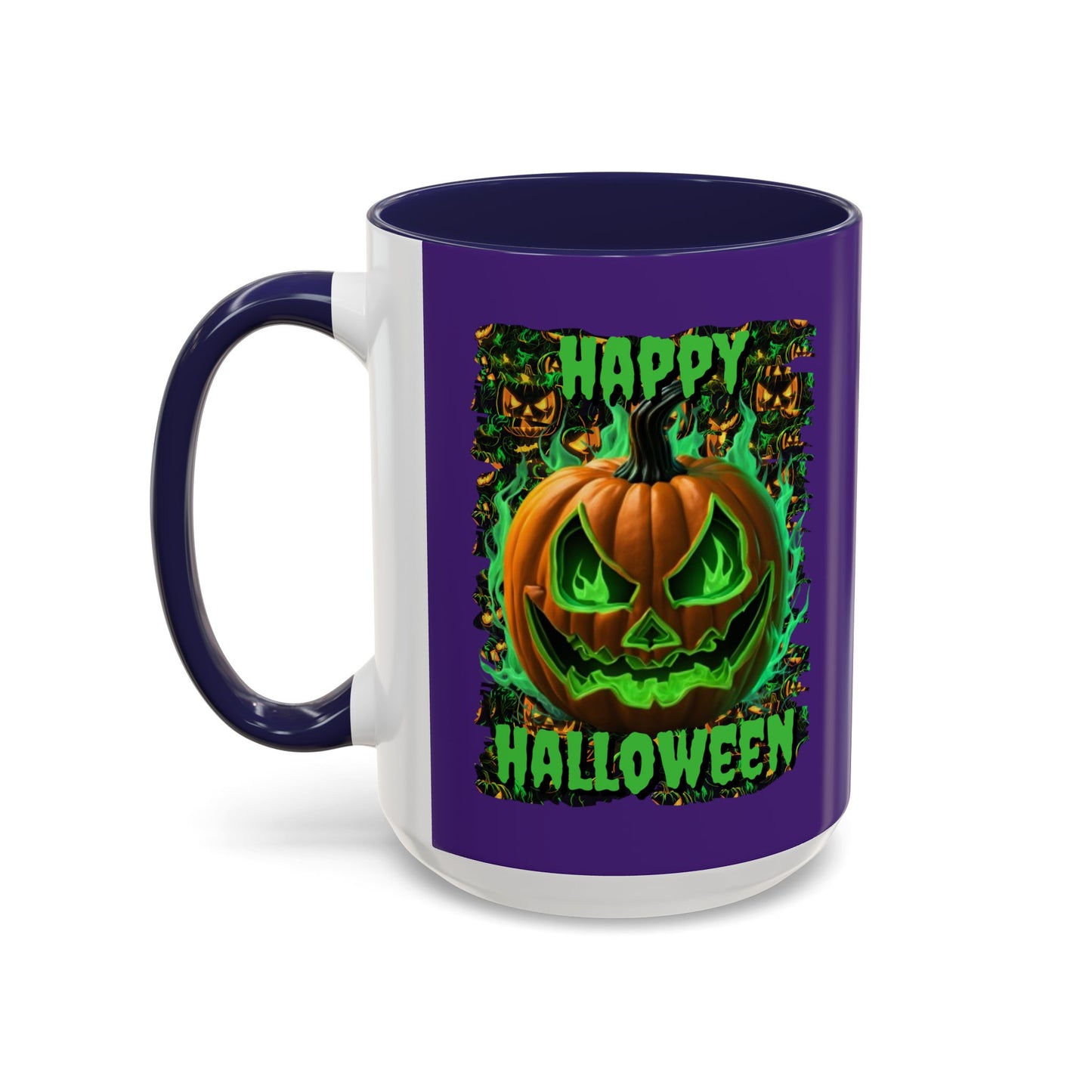Happy Halloween Green Jack Purple Accent Mug by CreepyCrafts.boo