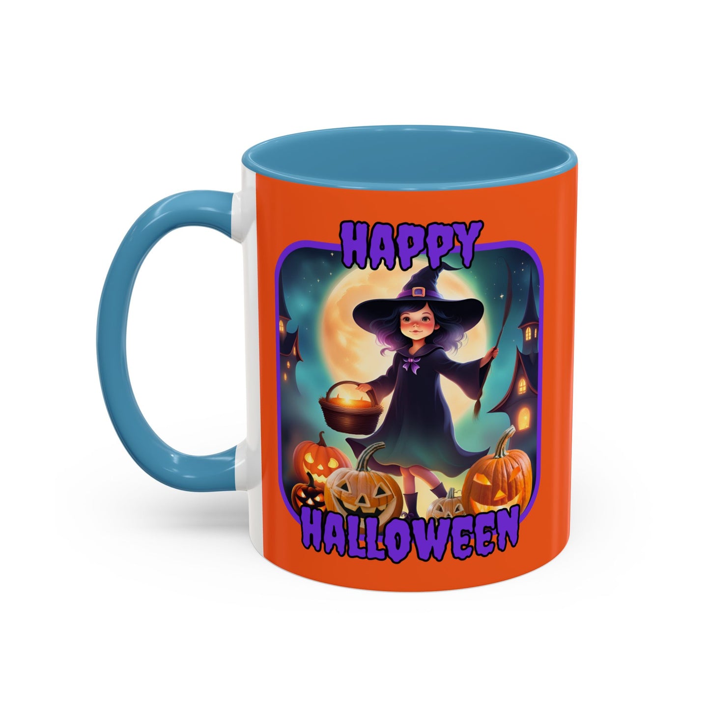 Happy Halloween Little Witch Purple font Orange Accent Mug by CreepyCrafts.boo