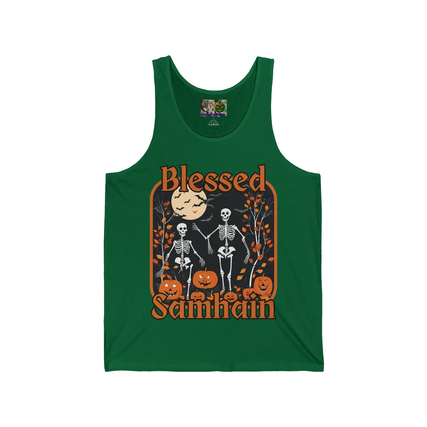 Spooktacular Skeletons of Samhain Unisex Jersey Tank Top by CreepyCrafts.boo
