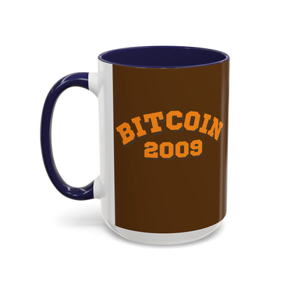 Bitcoin 2009 Brown Accent Mug by cypherpunkgear.com