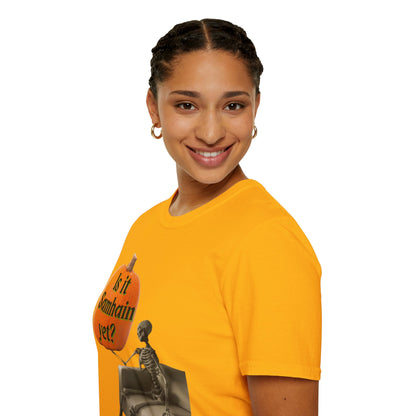 Is it Samhain yet? Skeleton's Pumpkin Light colors Unisex T-Shirt by CreepyCrafts.boo