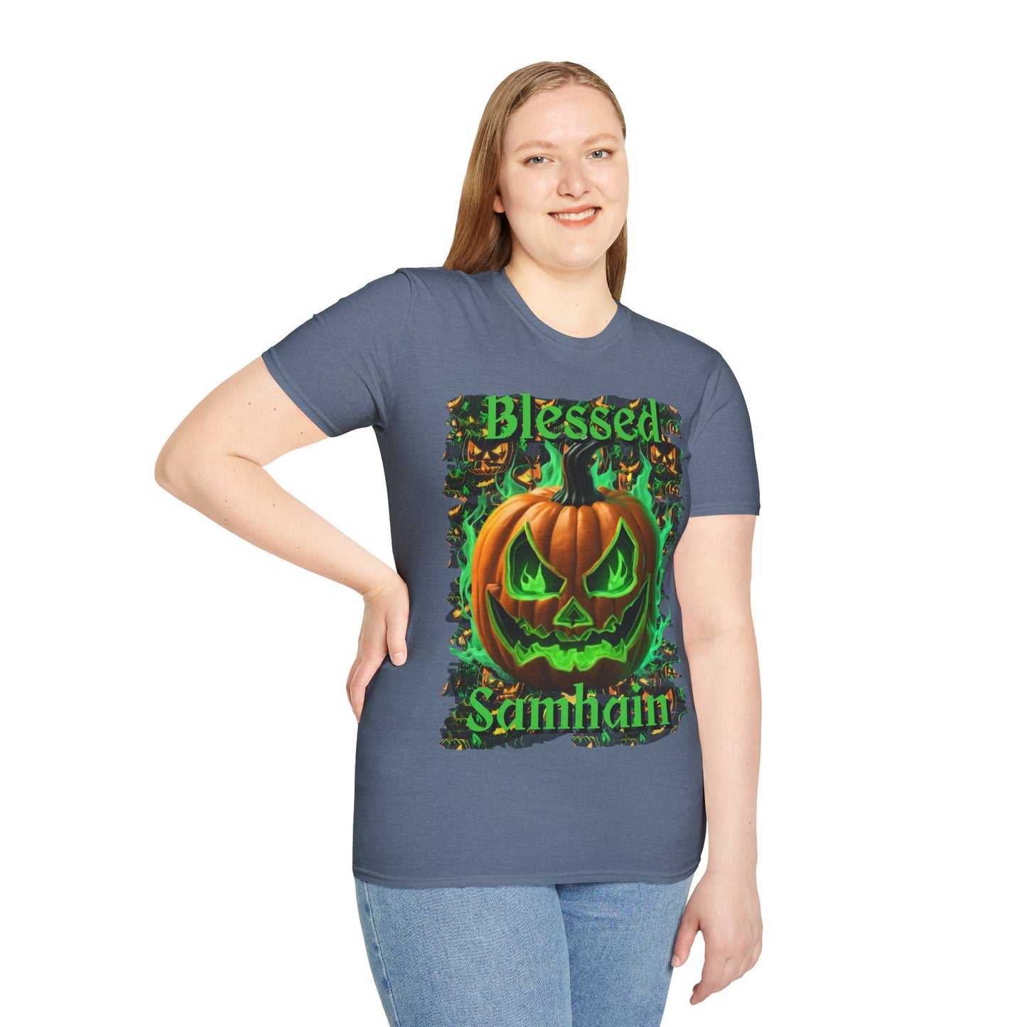 Blessed Samhain Green Jack Dark colors Unisex T-Shirt by CreepyCrafts.boo