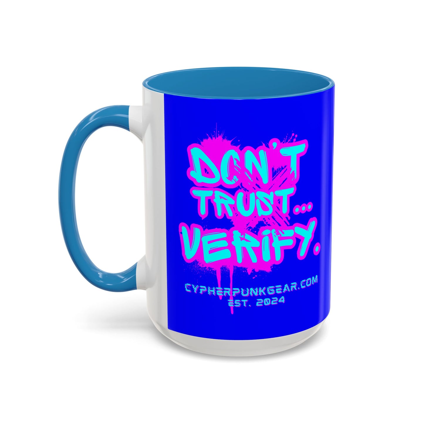 Don't Trust...Verify. Dark Blue Accent Mug by cypherpunkgear.com